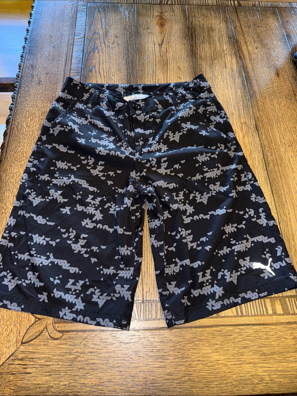 Puma Golf Black Shorts with Gray Geometric Print